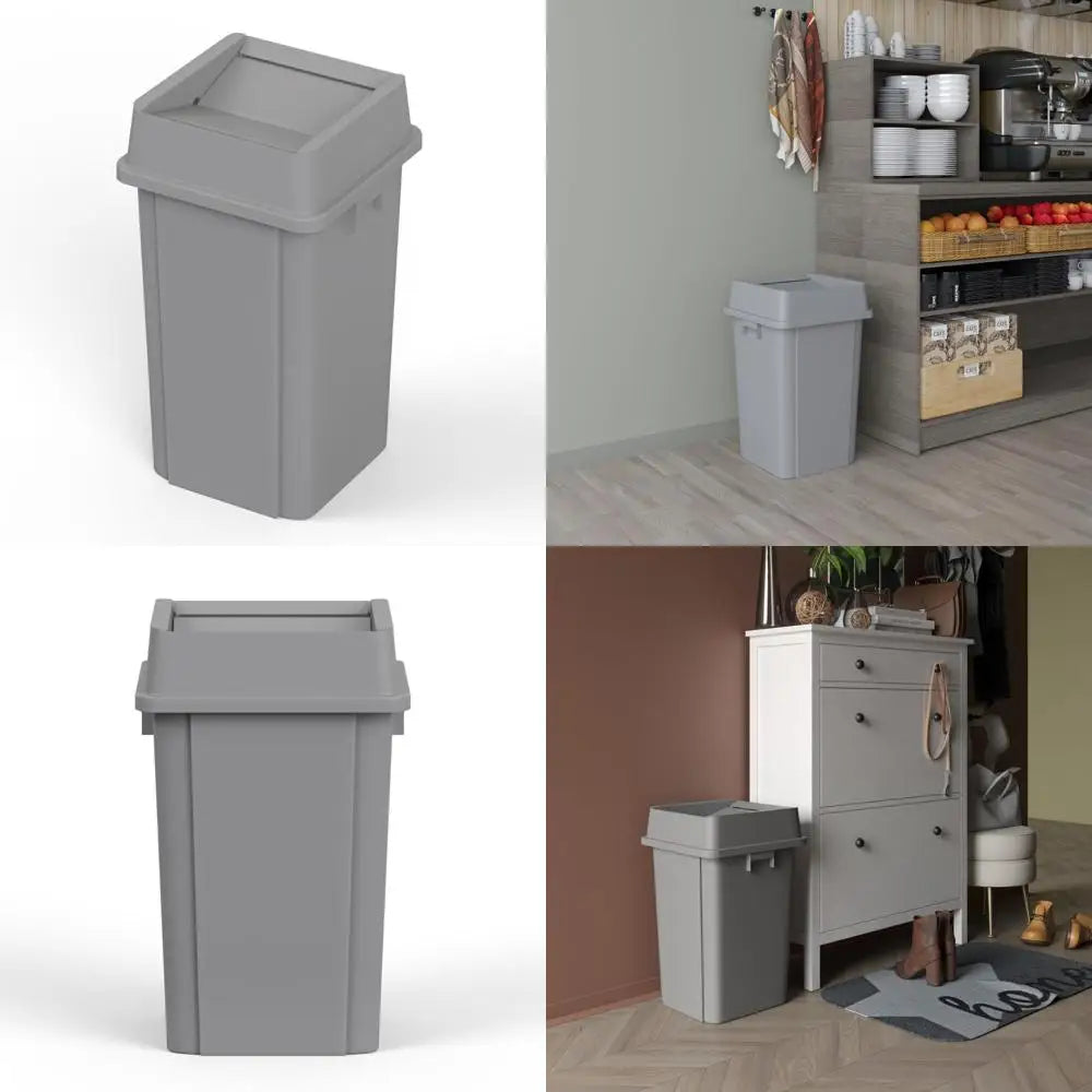 19 Gallon Capacity Gray Square Waste Bin with Lid for Outdoor, Office, Restaurant, School, and Kitchen Use
