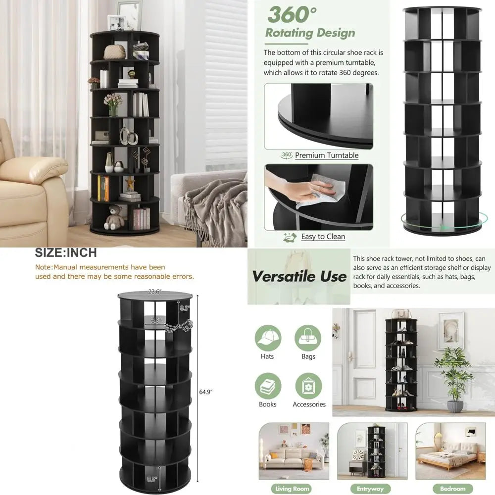 7-Tier Rotating Shoe Rack Tower with Adjustable Storage and 360° Spinning Design