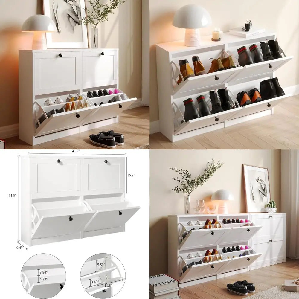 Freestanding Shoe Storage Cabinet with 4 Adjustable Drawers, Anti-Tipping Feature, and Spacious Shelves