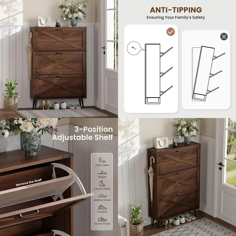 Narrow Shoe Organizer Cabinet with 3 Drawers for Compact Storage in Entryways