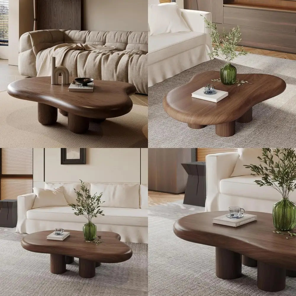 Mid-Century Modern Living Room Coffee Table, Dark Brown Wood with Four Strong Legs