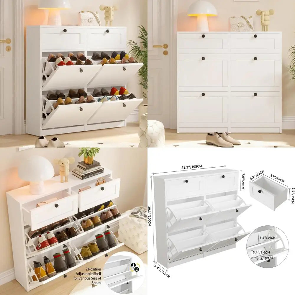 Freestanding Shoe Storage Cabinet with 4 Flip Drawers and 2 Adjustable Shelves for Organizing Shoes