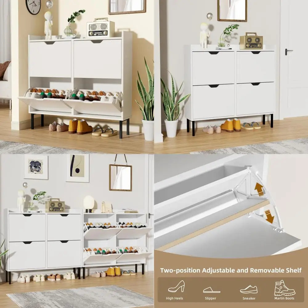 Freestanding 4-Drawer Shoe Storage Cabinet with Adjustable Shelves and Metal Legs