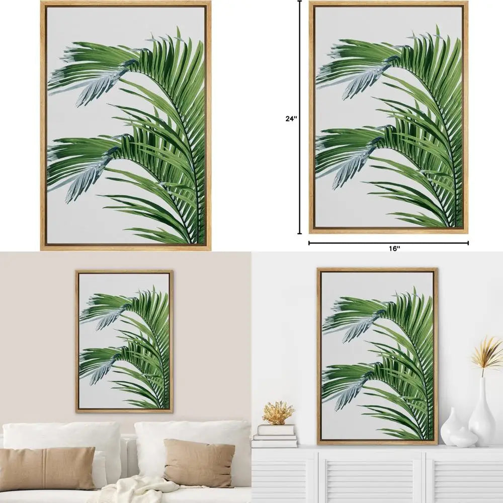 Framed Canvas Wall Art: Lush Green Jungle Palms - Nature Themed Modern Decorative Minimalist Art