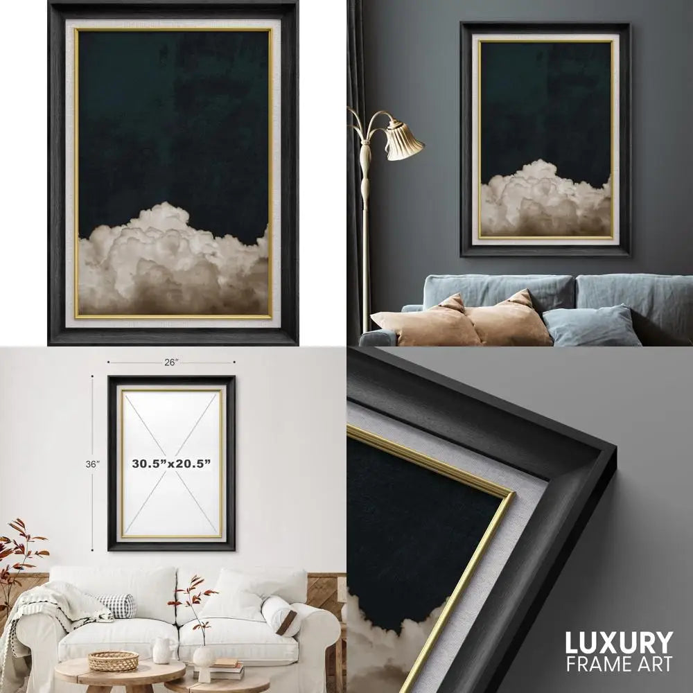 Luxury Framed Art: Soft Pastel Watercolor, Dual-Toned Clouds Sky, Nature Landscape, Minimalist Rustic Photography